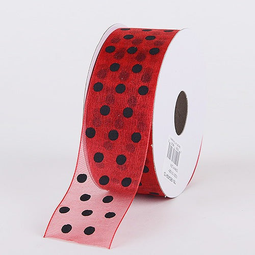 Red with Black - Organza Polka Dot Ribbon - (W: 1-1/2 inch | L: 25 Yards)